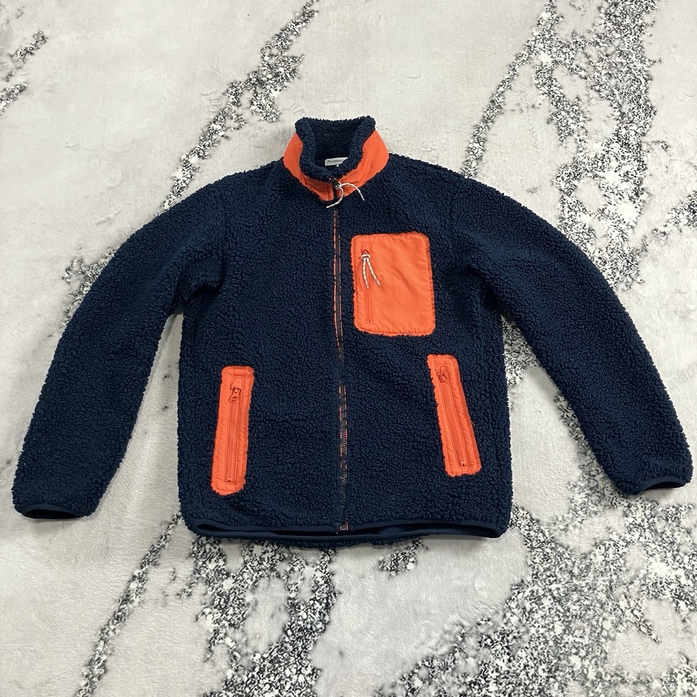 JW Anderson x Uniqlo Sherpa Fleece Jacket Size S Navy Orange Full Zip Pockets